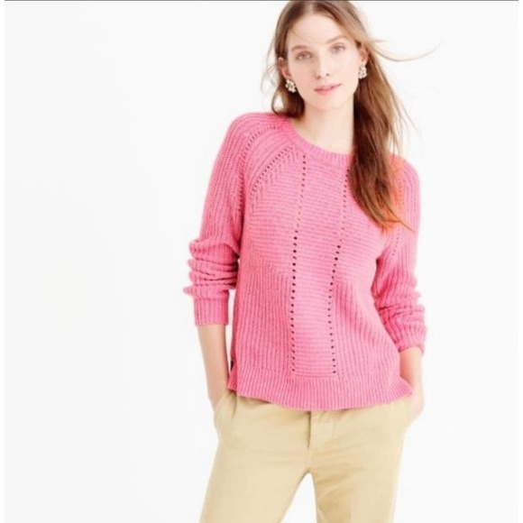 J. Crew Pointelle Wool Blend Crewneck Sweater Pink Size XS - Picture 1 of 13